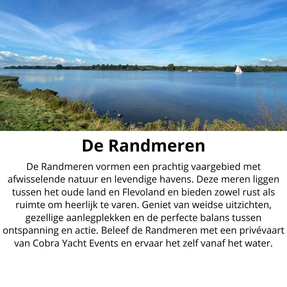 de randmeren vormen een prachtig vaargebied met afwisselende natuur en levendige havens. deze meren liggen tussen het oude land en flevoland en bieden zowel rust als ruimte om heerlijk te varen. g